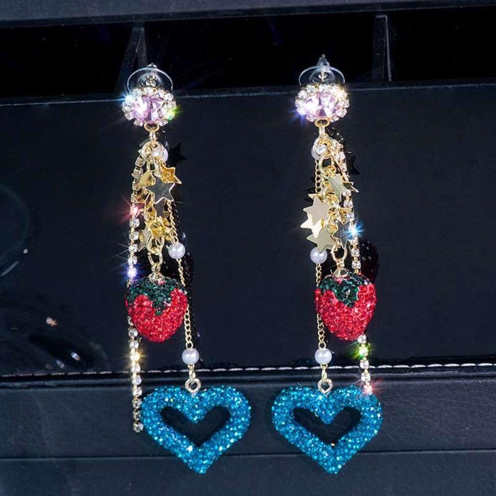 Light Luxury Rhinestone Earrings Women Bohemian Sweet Drop Earrings Strawberry Stud Earrings  Party