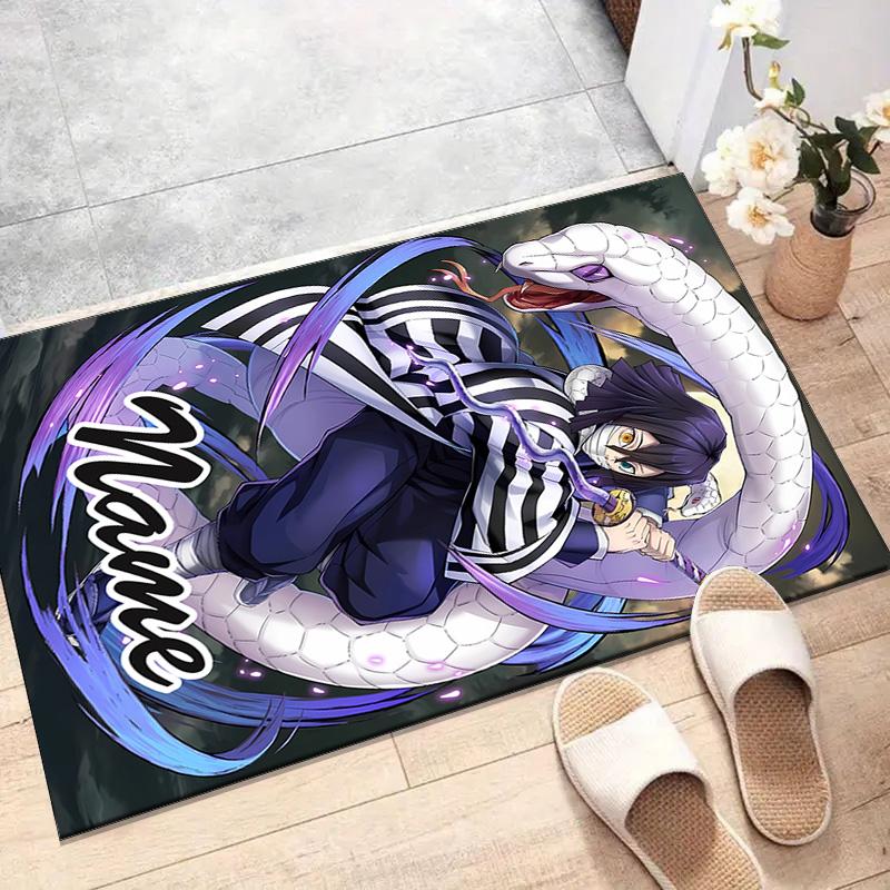 Custom Demon Slayer Mat Personalized Name, Polyester Washable Indoor Entryway Rug, Gift for Christmas, Easter, Thanksgiving Day
