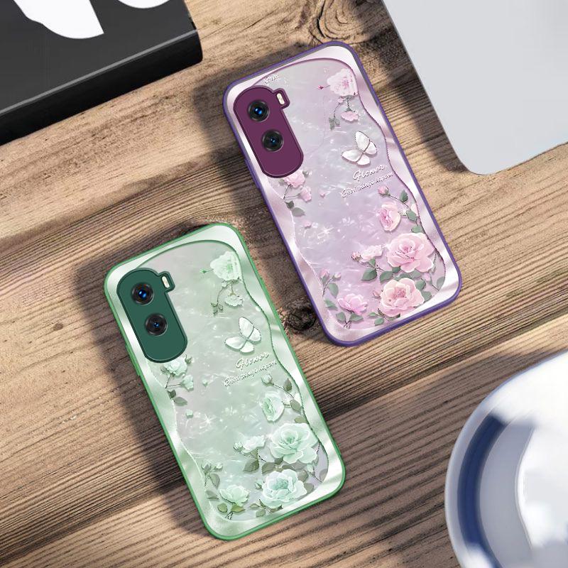 Butterfly Shell Pollen For Honor 200 90 8X 9X Pro Lite P50 P40 Nova 10 11i P60 Magic4 6 Mate 20 50 Tempered Glass Phone Case
