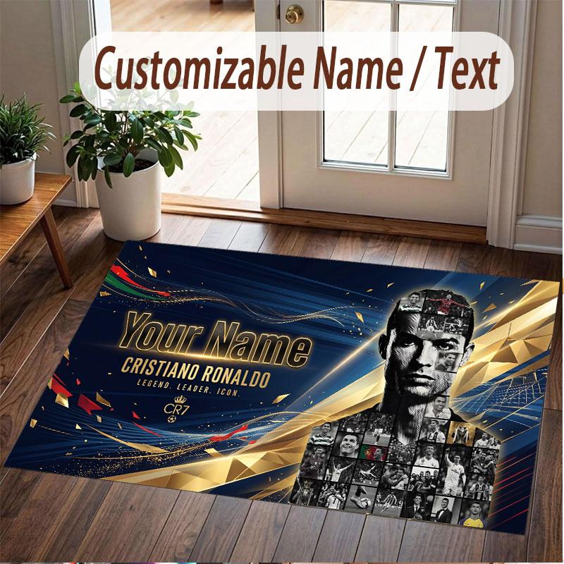 Custom Rug Cristiano Ronaldo Pattern Print Name Text Soft Non‑Slip Floor Carpet for Home Indoor Decoration