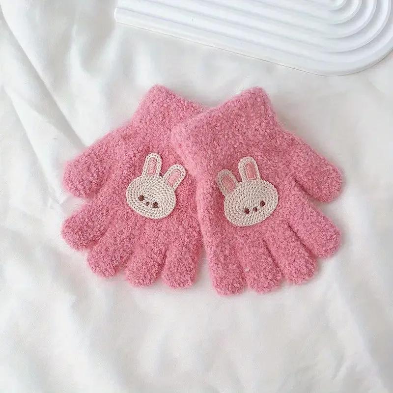 

Cartoon Children s Gloves, Cute And Warm Five-finger Plush Gloves For One Size розовый