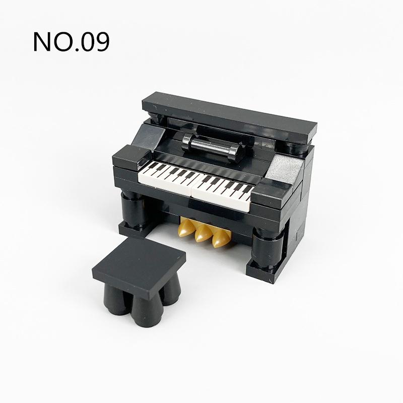 Music Mini Scene MOC Creative Assembly Building Blocks Upright Triangular Piano Set DIY Bricks Toys For Children Christmas Gifts