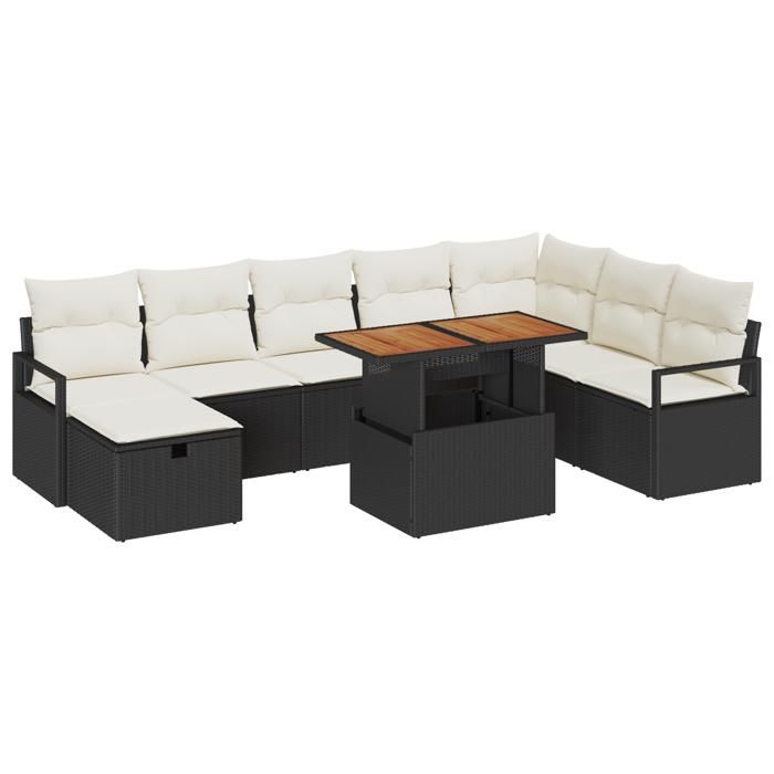 VidaXL Ensemble de Canapé de Jardin 9 Pièces avec Coussins Noir Poly Rattan 3360009