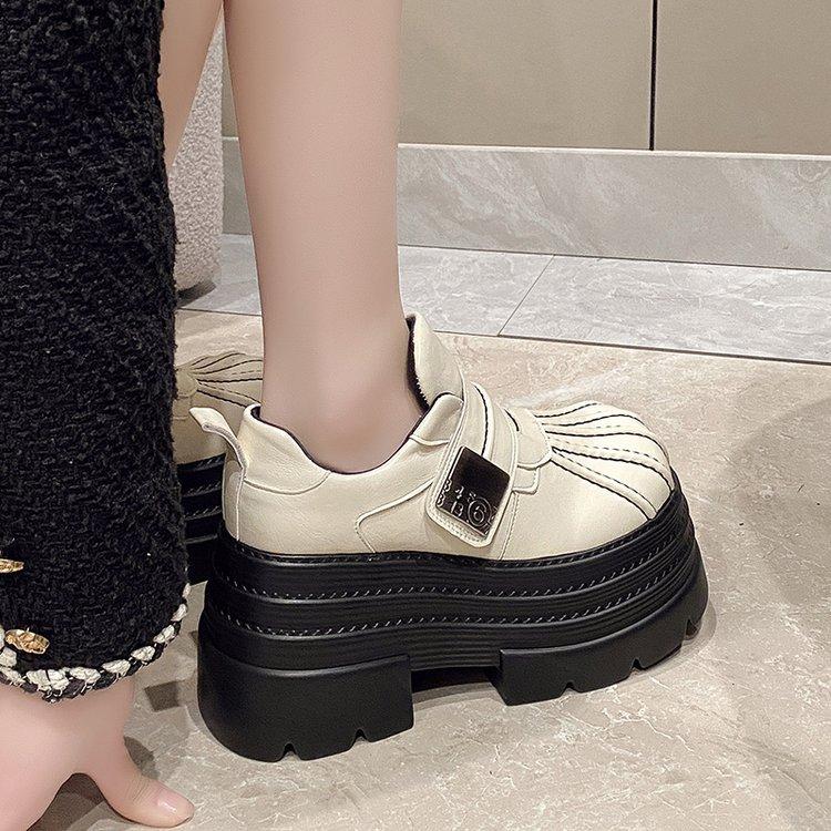 

[youshilai] 10cm thick-soled shell head small leather shoes for women British style 2025 spring height increase single shoes for women 39