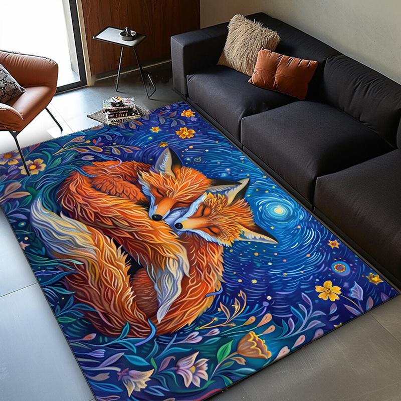 Enchanting Foxes Rug Cozy Living Room Decor with Vibrant Artwork Unique Home Accessories Anti slip carpet can be machine washed