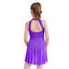 Girls Sleeveless Round Collar Shiny Rhinestone Decorated Backless Lyrical Dance Dress Performance Gown
