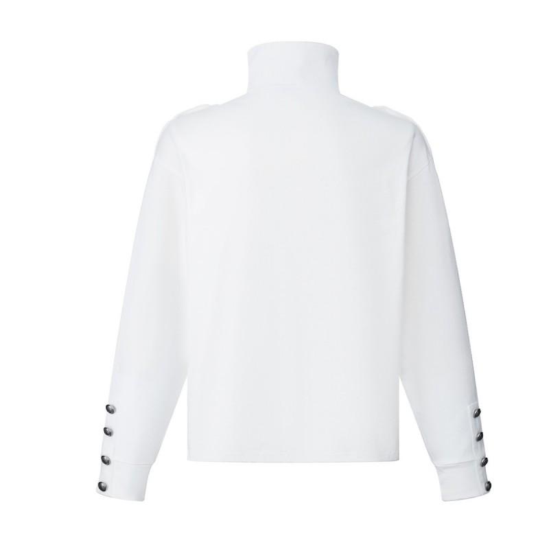 Mens Retro American Style Zip-Up Hoodless Sweatshirt With Letter Print Stand Collar Aircraft Snap Long Sleeve Loose Fit
