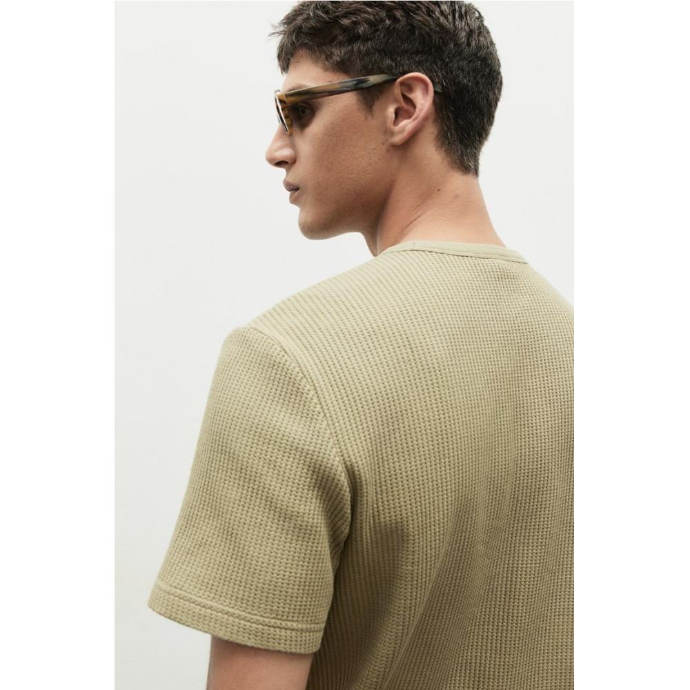 H M Regular FiT Waffle TexTure T sHirT kHaki Green