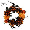 Vintage Dark Aesthetic Party Supplies Halloween Wreath for Front Door, Artificial Fall Maple Leaf Rose Pumpkin Spooky Elegant Holiday Decor