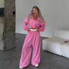 1116 Lässiger Anzug Damen Western Street Style Langarm Kapuzen-Cardigan Elastische Lange Hose Zweiteiliges Set