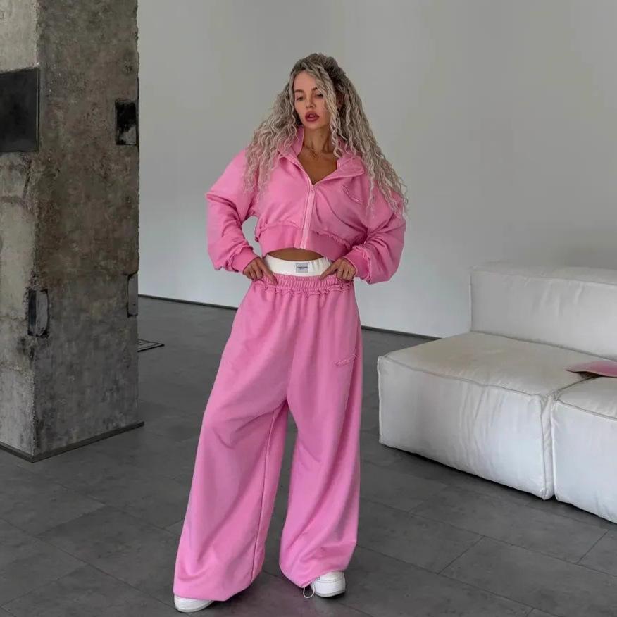 1116 Lässiger Anzug Damen Western Street Style Langarm Kapuzen-Cardigan Elastische Lange Hose Zweiteiliges Set