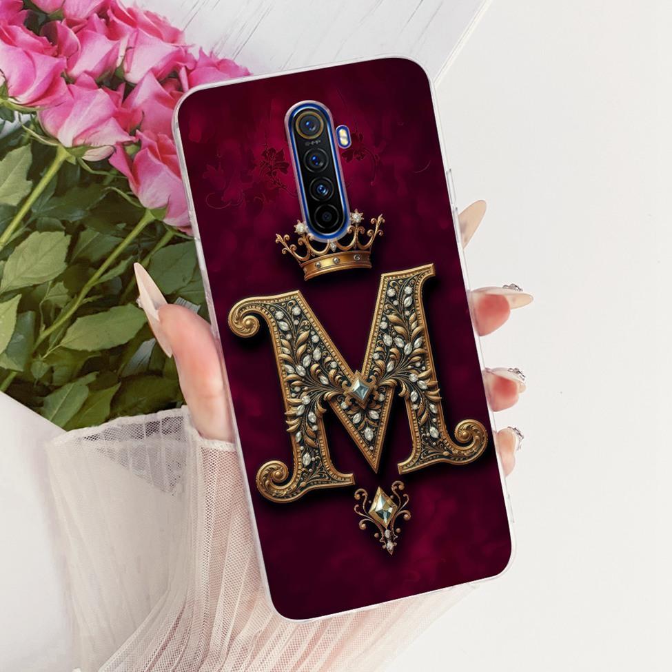 For Realme X2 Pro Case RMX1931 Transparent Luxury Crown A-Z Letters 2D Painted Soft Bumper Cover For Real Me X2 Pro Casing