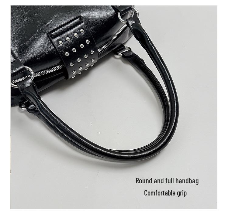 2026 Spring/Summer White Studded Women's Motorcycle Style Handbag - Versatile Crossbody & Handheld Bag