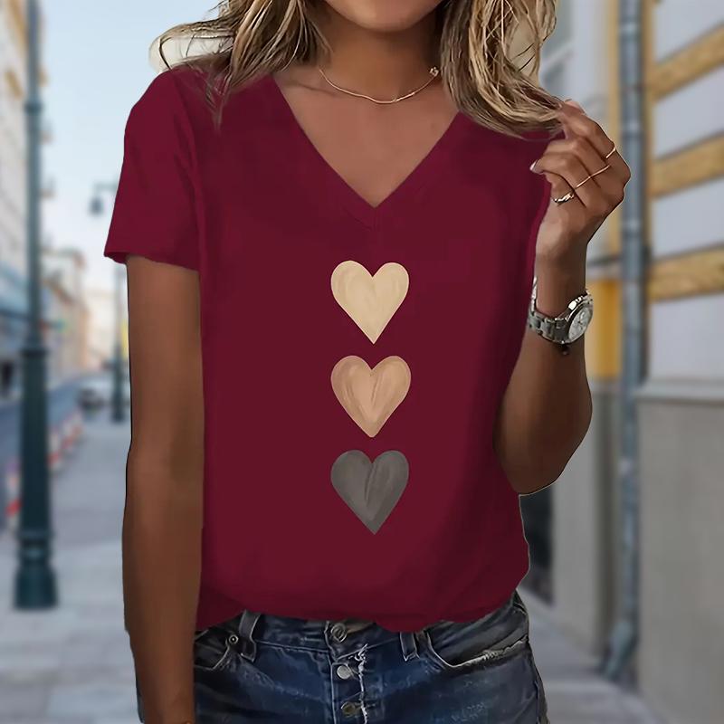 

Мода Любовь Живопись Блузки Футболки с коротким рукавом V-образный вырез Повседневные 8XL красный