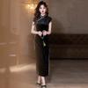 Black Velvet Sleeveless Long Cheongsam Dress 2026 Womens Elegant Modern Chinese Style Evening Gown