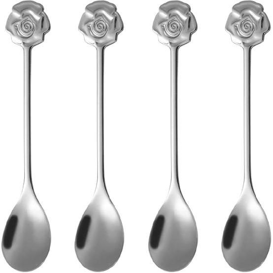 Stainless Steel Coffee Dessert Spoon, Cute Demitasse Spoon for Stirring, Creative Flower Sugar Spoon, 4 Pieces ярко-розовый