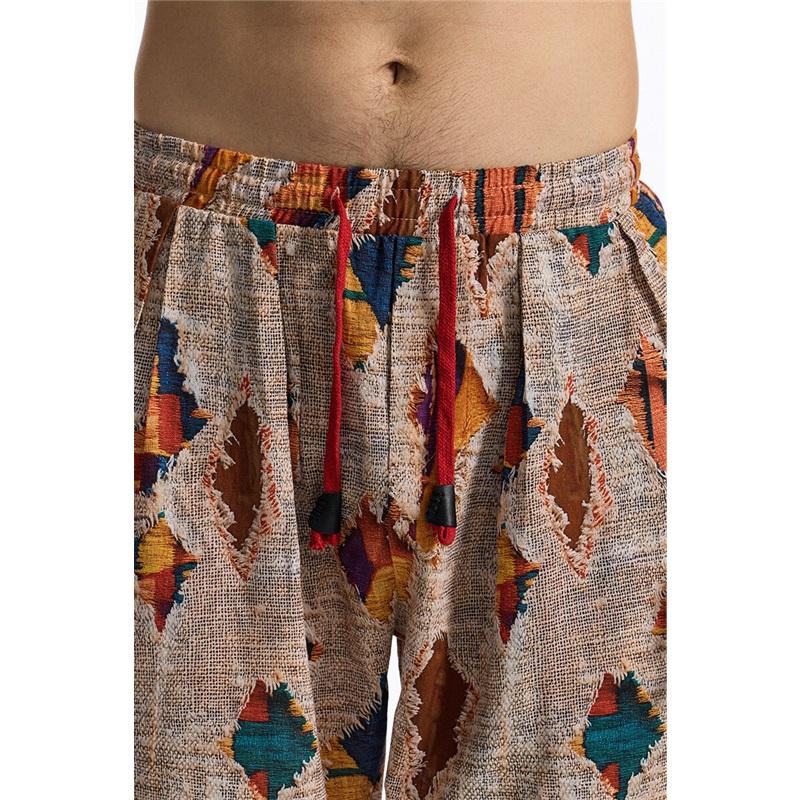 Summer Cotton Linen Men's Casual Drawstring Graphic Print Boho Tribal Vintage Pants Outdoor Activities Trousers Running Jogger