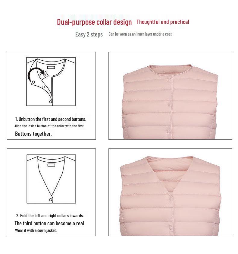 Dámská lehká péřová vesta - Bez rukávů, krátká, kulatý výstřih, na podzim/zimu