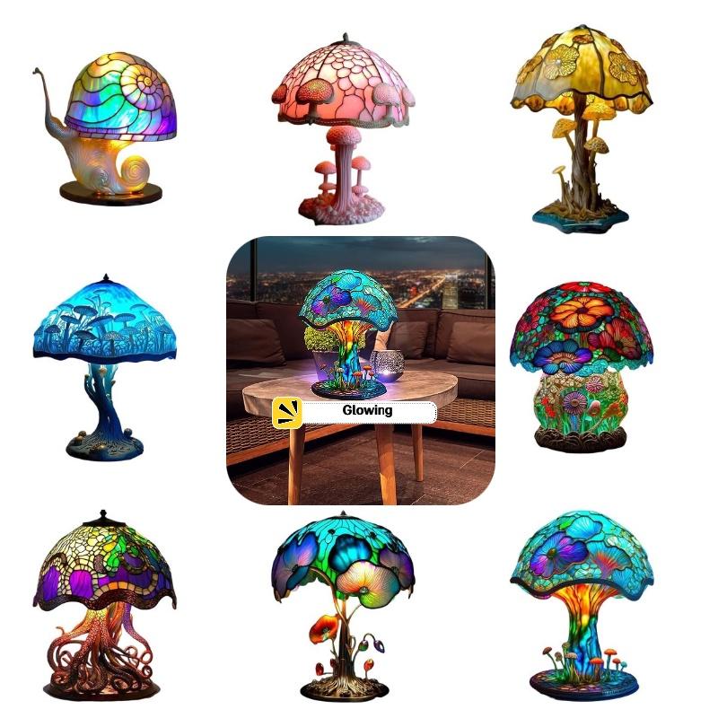 Colorful Resin Flower Mushroom Table Lamp Home Bedroom Decoration Powered Usb