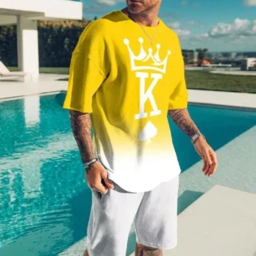 

Пики K с принтом, модный 3D-покер, комплект из 2 предметов, мужские футболки, футболки с круглым вырезом, шорты, комплект из двух предметов, повседневная толстовка в стиле Харадзюку для мальчиков 2XL