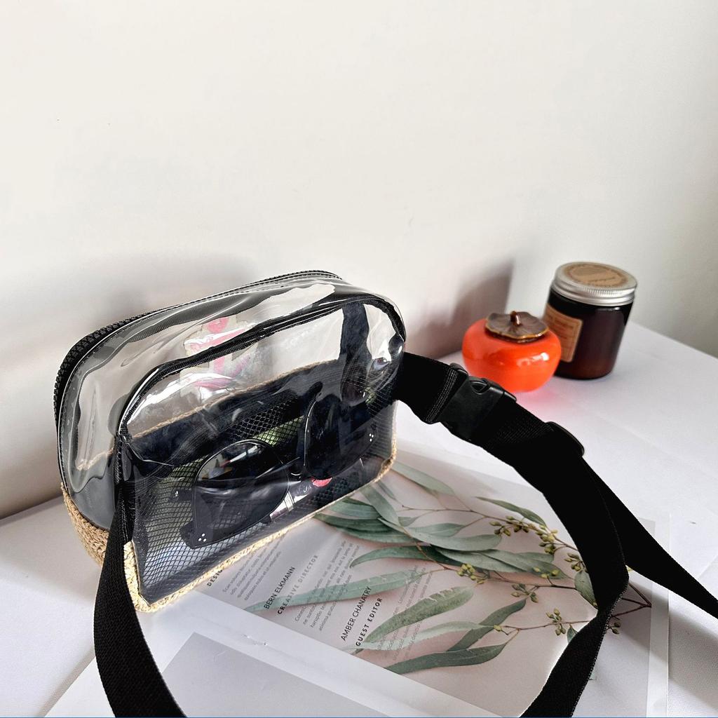 New Straw Fanny Bag Cosmetic Bag Belt Portable Transparent Large Capacity PVC Waterproof Storage