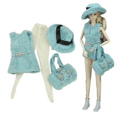 Blue Fashion Doll Outfits for Barbie Clothes Set 1/6 Dolls Accessories For Barbie Vest Coat Pantyhose Hat Handbag Purse Toys
