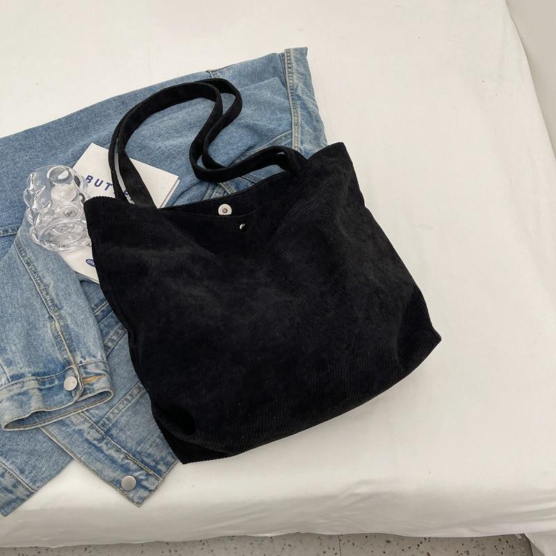 Borsa Tote In Velluto A Coste Donna – Multitasche, A Tracolla O Mano – Marrone, 36x8x27 Cm