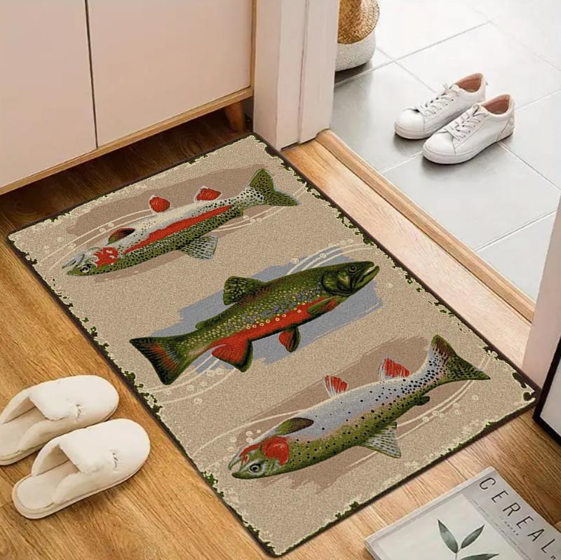 Zerbino Pesce Trota Vintage Stampa Artistica Pesca Retrò Tappetino Antiscivolo Lavabile per Ingresso Porta d'Ingresso Arredamento Cabina del Pescatore