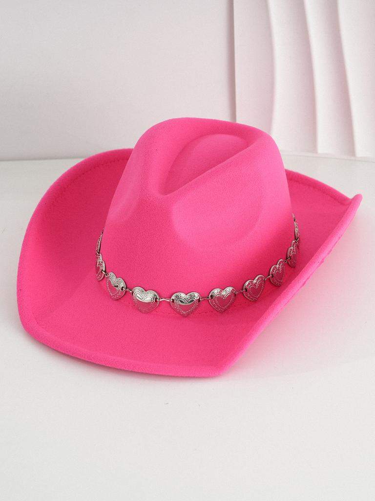 European, American and Western Cowboy Hat Top Hat Simple Versatile Metal Hollow Love Heart Hat Chain Hip Hop Punk