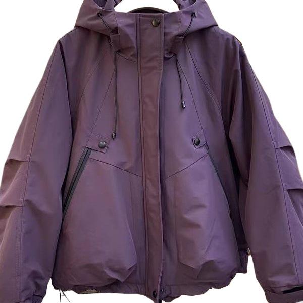 Płaszcz trenczowy z kapturem w stylu europejsko-amerykańskim dla kobiet w dużych rozmiarach - Wyszczuplający, luźny krój, na wiosnę/jesień