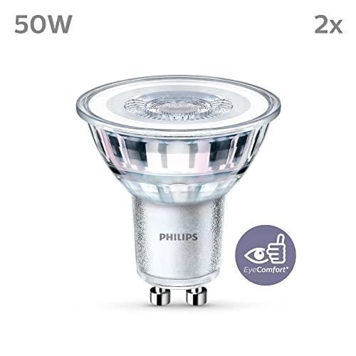 Ampoule LED Spot GU10 - Philips - 50W - Blanc Chaud - Lot de 2 - Classe A+