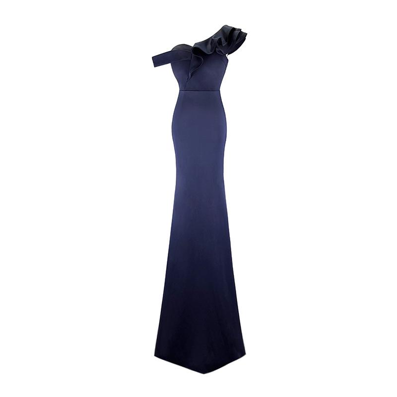 Elegant Strapless One-Shoulder Floor-Length Bodycon Evening Dress