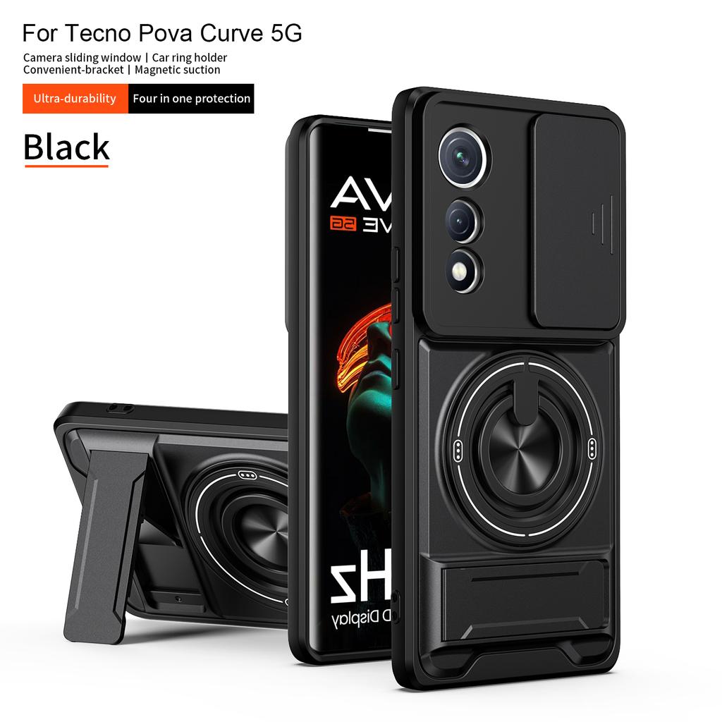 For Tecno Pova Curve Case Tecno Pova Curve 5G Cover Magsafe Magnetic Fold Holder Military Armor Camera Protection Cover
