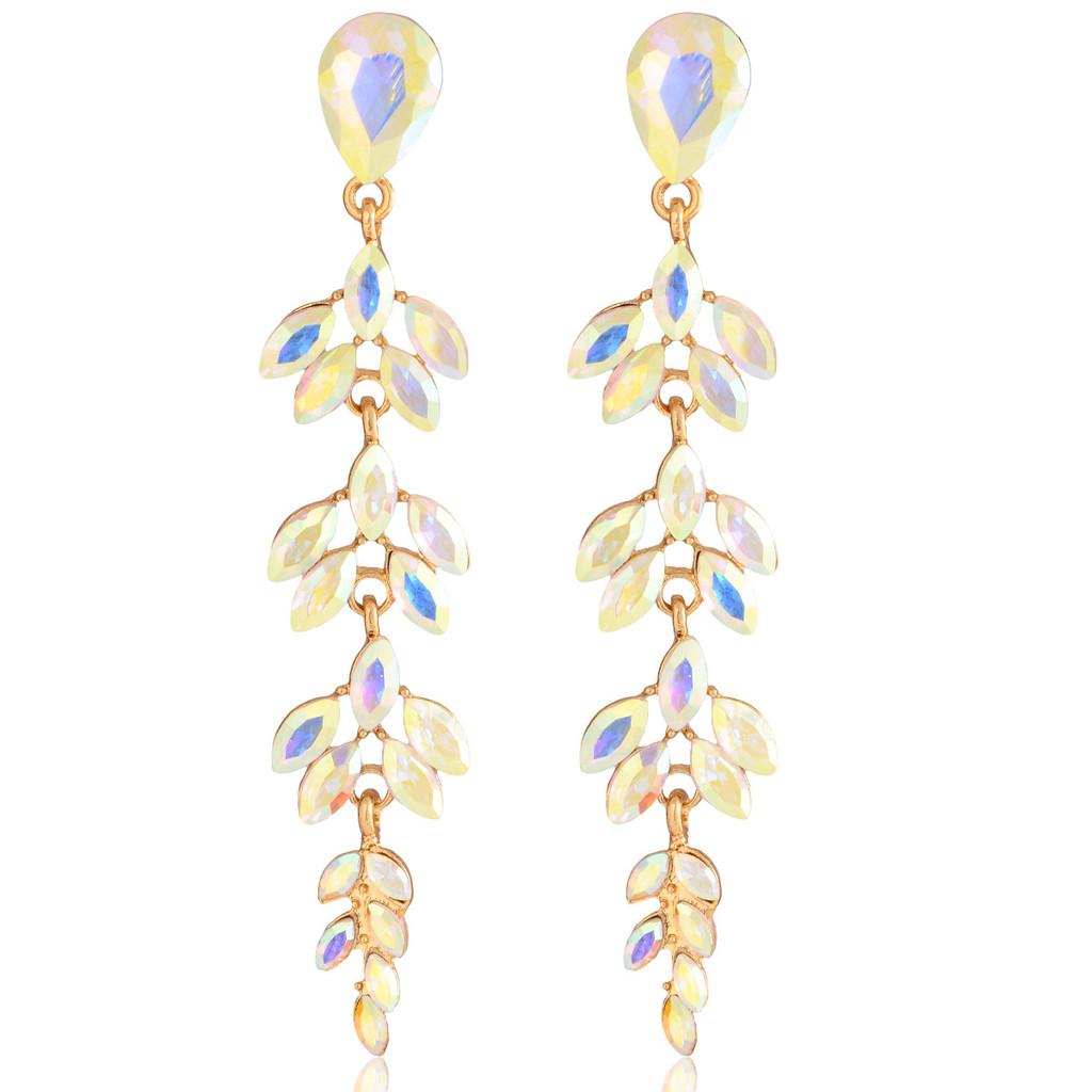 Fashion Gold Plated Leaf Drop Earrings For Women With Crystals Elegant Party Jewelry