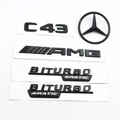 3D ABS Černé C43 Logo Písmena BITURBO 4MATIC Znak Auto Zadní Hvězda Samolepka BITrunk AMG Znak Mercedes Benz AMG W205 W206 C205