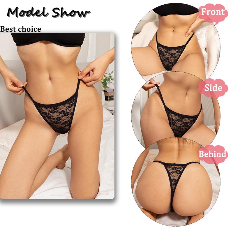 FINETOO 5Pcs Sexy Women's G-String Lace Panties Floral Lingerie Woman Panties Sexy Thong Underwear Female Pantys Perspective Intimates