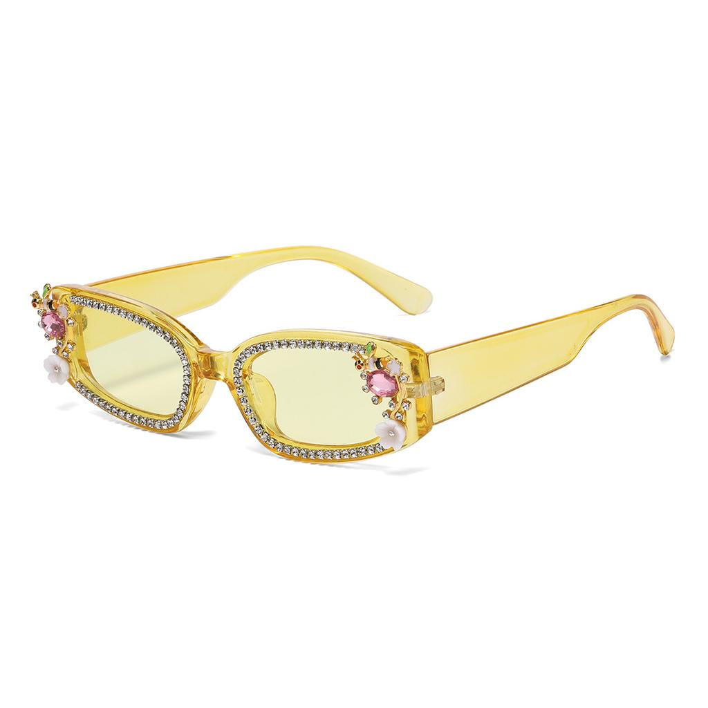 Vintage Designer Square Sunglasses Women Luxury Rhinestone Flower Bee Shades Punk Fashion Sun Glasses