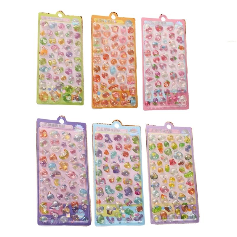 6PCS Cartoon Crystal Stickers Embossed Design Bubble Stickers For Craft Activity Children Creative Scrapbooking Decors 1