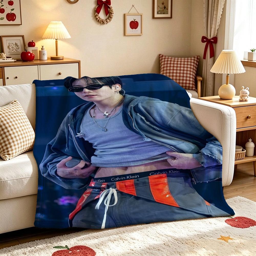 Cool Leather Jacket Peace Sign Portrait Flannel Printed Blanket Comfortable Skinfriendly Throw Blanket For Living Room Air Conditioner Room Home Decor