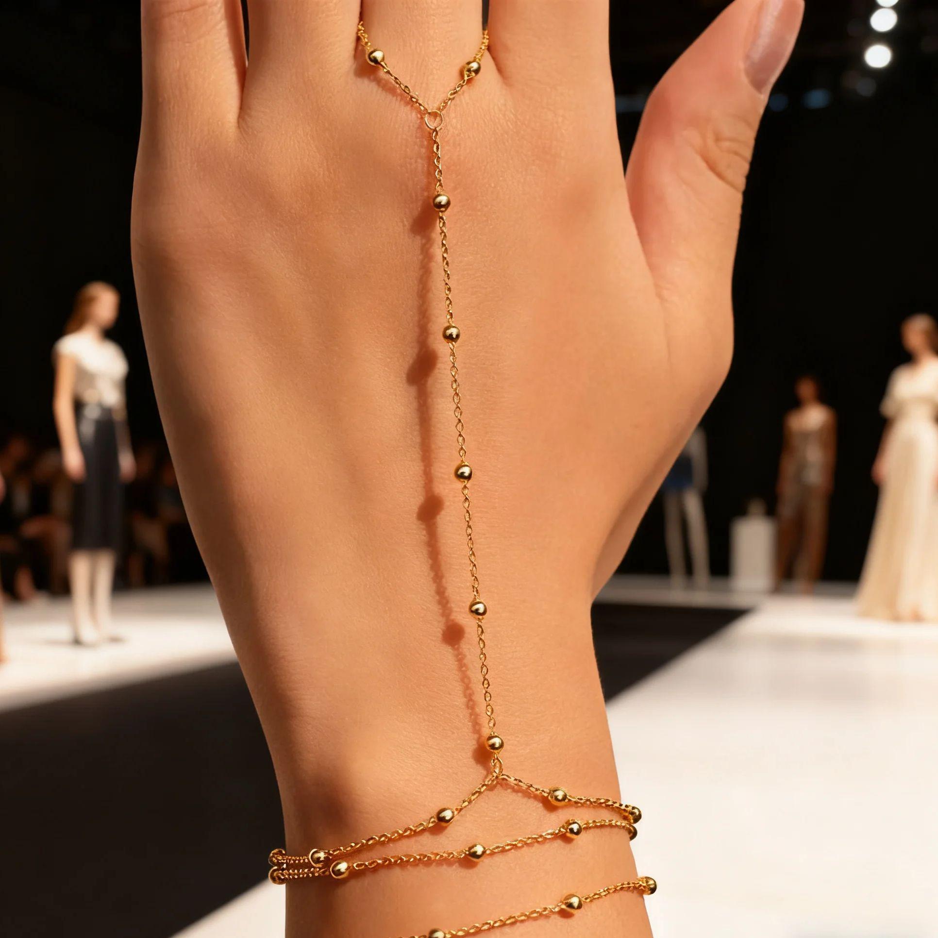 Elegant Minimalist Layered Beaded Finger Bracelet for Women Gorgeous Multi Layer Delicate Alloy Bracelet Party Jewelry Gifts