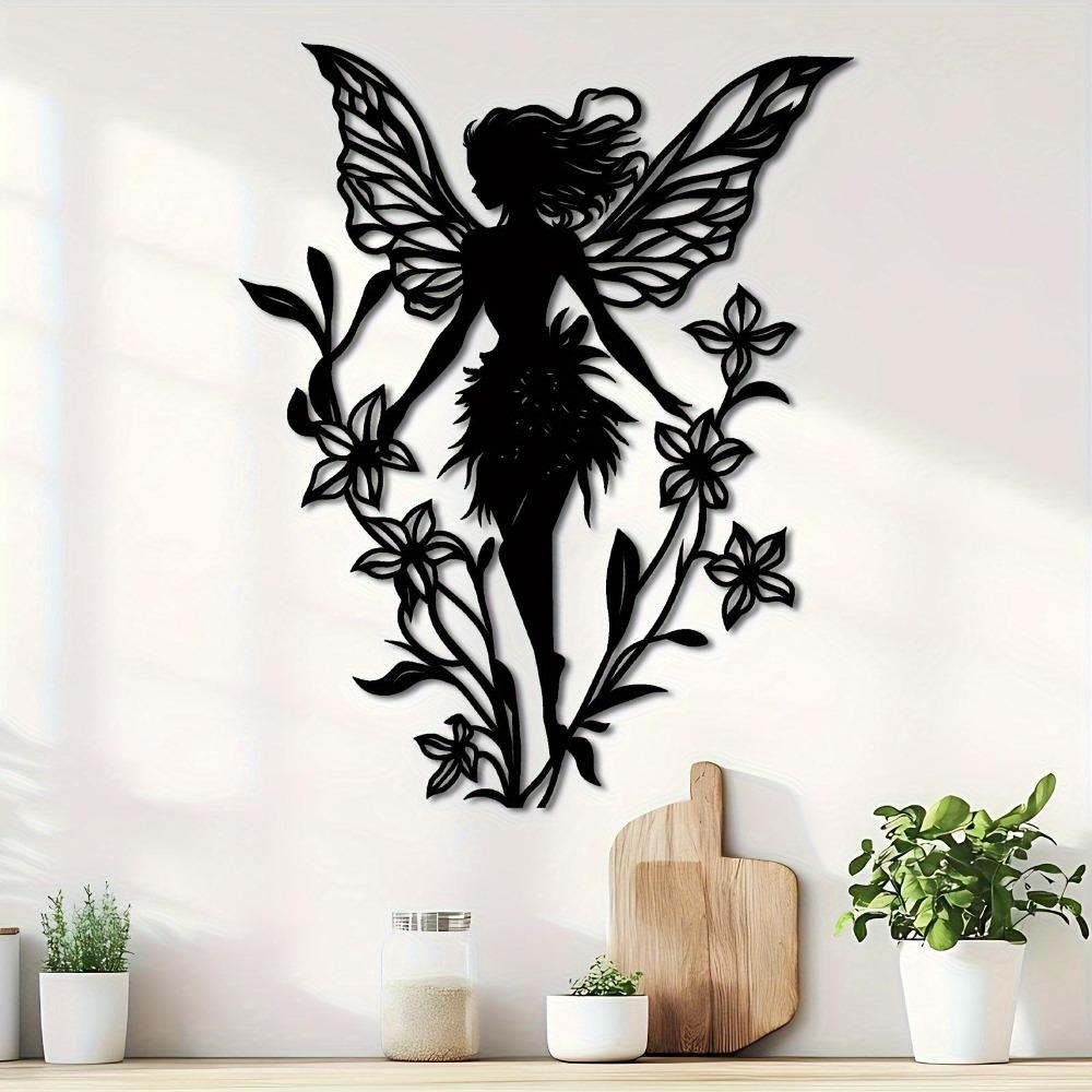 Iron Nature Elf Wall Sculpture Fairy Dandelion Sprite Metal Art Garden Decor Home Accent Holiday Gift
