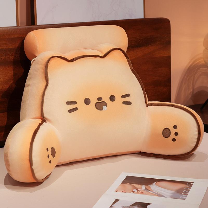 

Non-Toxic Cartoon Bedside Soft Animal Bread Cat Dog Backrest Sofa Cushion Plush Biscuit Bear Triangle Pillow On The Bed Gifts 40cm