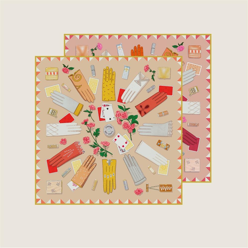 Silk Scarves Wraps Double Printed Twill Silk Scarf Women Shawls Luxury Design Hijabs Fashion Square Curled Shawl 90Cm