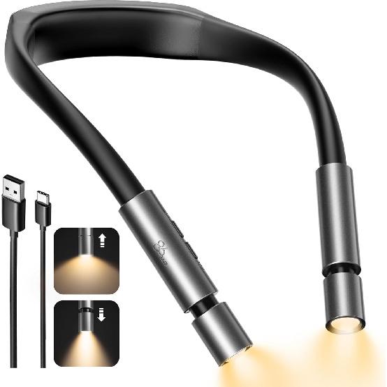 86lux LED Neck Reading Light, Book Light for Reading In Bed, 3 Colors, Hands Free, Long Lasting, Flexible Soft Lightweight Arms, Dual Focus Control