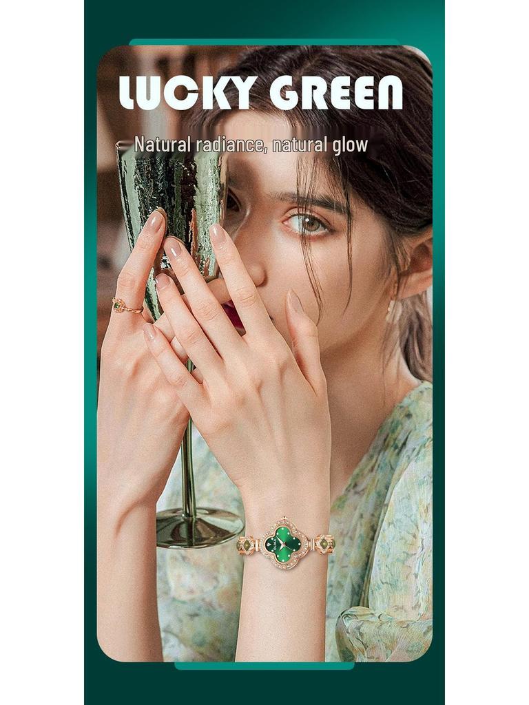 Four-Leaf Clover Women's Luminous Chalcedony Bracelet Watch - Fashionable, Waterproof, High-End Quartz Design.