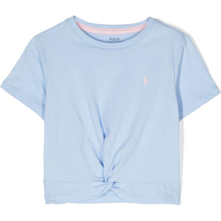 Polo Ralph Lauren T-Shirt Ss24 Logo Print Round Neck Knotted Casual Short Sleeve Kids tops Light-Blue 312935093-002