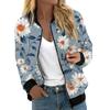 Women's Fashion Long Sleeve Floral Print Round Neck Zip Up Jacket