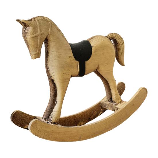 Wooden Rocking Horse Figurine Vintage Horse Statue Sculpture Home Office Living Room Bookshelf Desktop Decoration Ornament