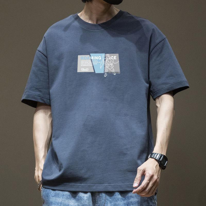 Retro Short Sleeved T-shirt for Men's Summer Fashion Brand Pure Cotton T-shirt with Fashionable Pattern