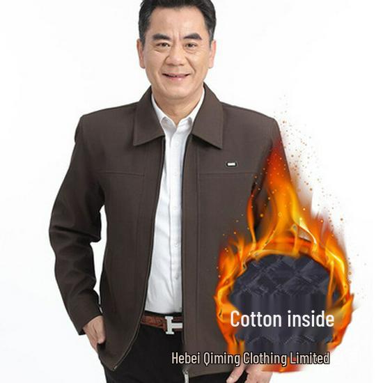 Férfi Tavaszi és Őszi Apa Hétköznapi Kabát - Középkorú és Idős, Hajtókás, Laza Szabású, Őszre és Télre Pamuttal Bélelt